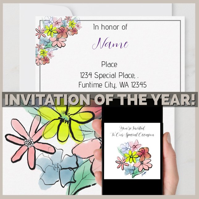 Personalise  A Bright and Pretty Flower Graphic  Invitation (Creator Uploaded)