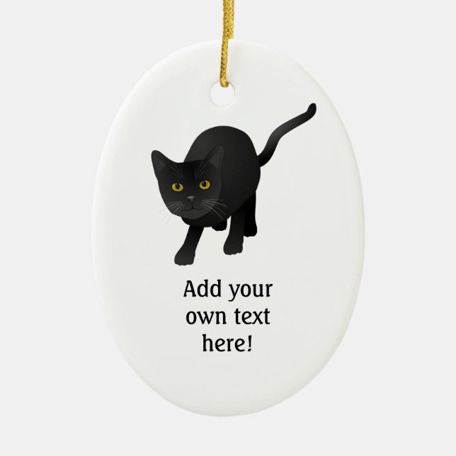 Personalise a cute Black Cat Ceramic Tree Decoration (Front)