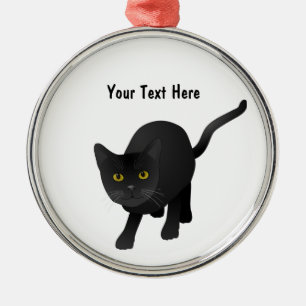 Personalise a cute Black Cat Metal Tree Decoration
