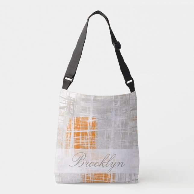 Personalise abstract white grey orange crossbody bag (Front)