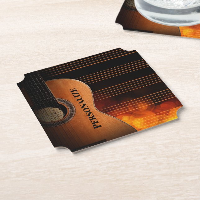 Personalise Acoustic Guitar Design Paper Coaster (Angled)