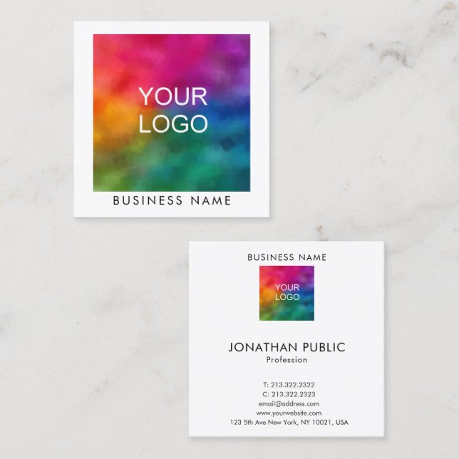 Personalise Add Upload Your Business Company Logo Square Business Card (Front/Back)