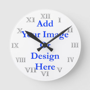 (Personalise)Add your touch. Silver Roman Numerals Round Clock