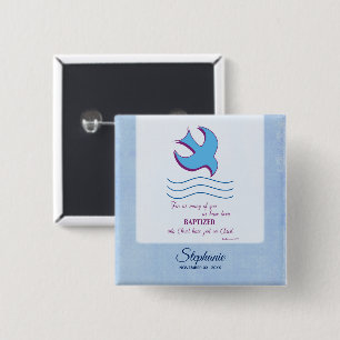 Personalise, Adult Baptism Dove on Blue 15 Cm Square Badge