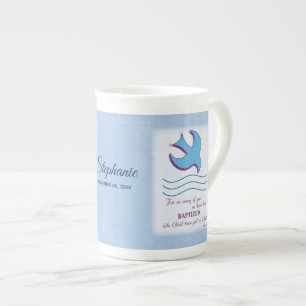 Personalise, Adult Baptism Dove on Blue Bone China Mug