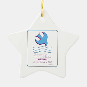 Personalise, Adult Baptism Dove on Blue Ceramic Tree Decoration