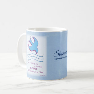 Personalise, Adult Baptism Dove on Blue Coffee Mug