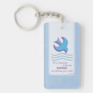 Personalise, Adult Baptism Dove on Blue Key Ring