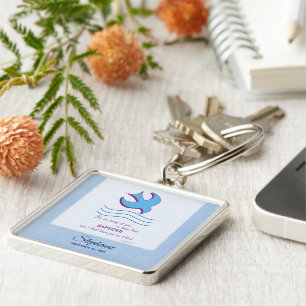 Personalise, Adult Baptism Dove on Blue Key Ring