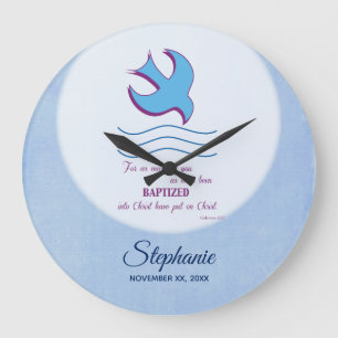Personalise, Adult Baptism Dove on Blue Large Clock