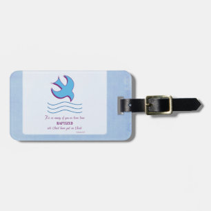 Personalise, Adult Baptism Dove on Blue Luggage Tag