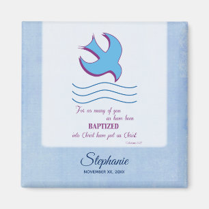Personalise, Adult Baptism Dove on Blue Magnet
