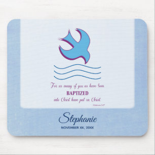 Personalise, Adult Baptism Dove on Blue Mouse Mat
