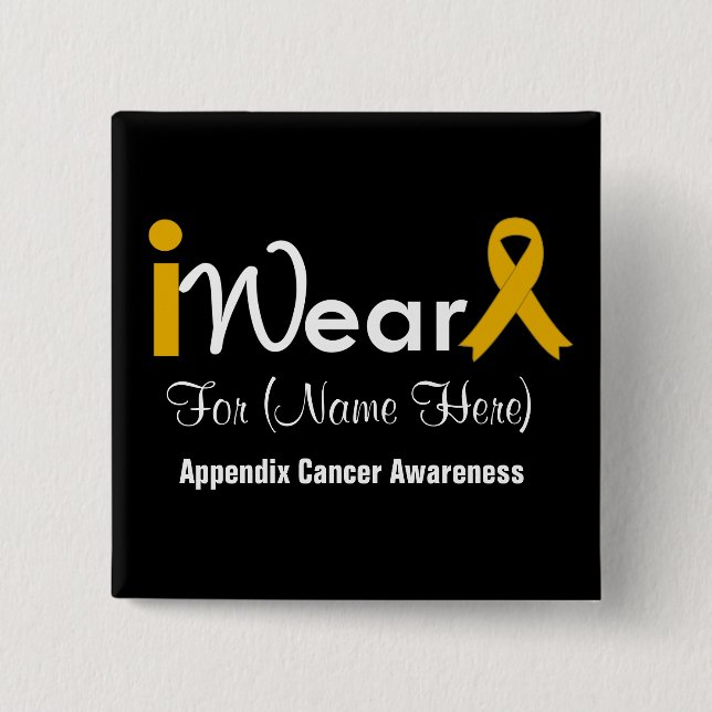 Personalise Amber Ribbon Appendix Cancer 15 Cm Square Badge (Front)