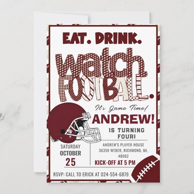 Personalise American FOOTBALL WATCH Party Invitation (Front)