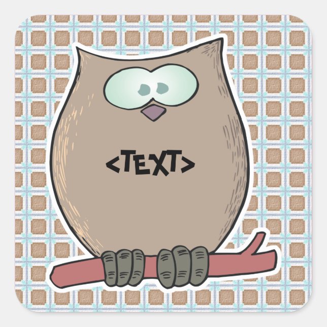 Personalise an Owl, <TEXT> Square Sticker (Front)