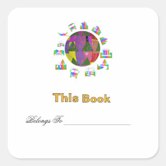 Personalise Around The World Bookplate Square Sticker