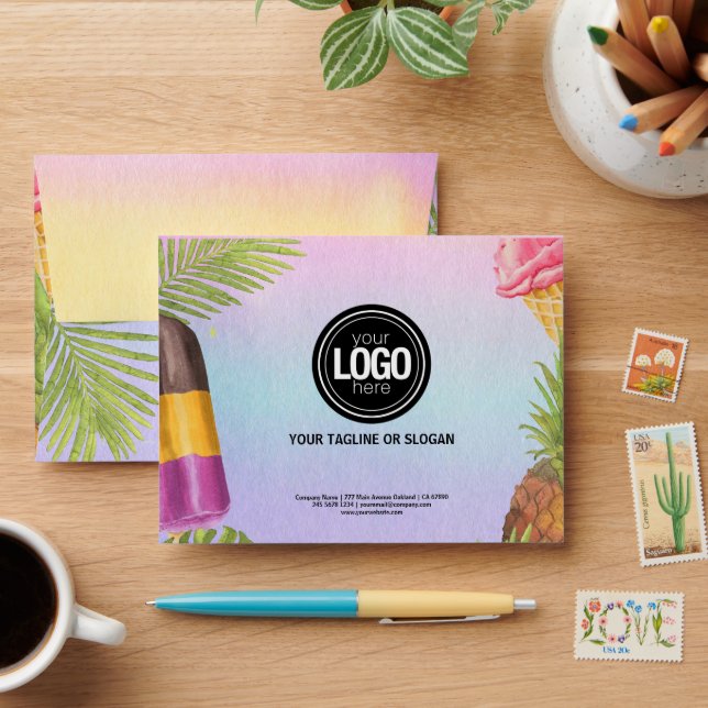 Personalise artsy watercolor ice cream theme envelope (Desk)