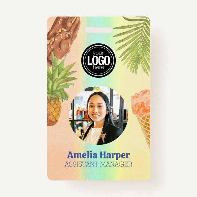 Personalise artsy watercolor ice cream theme ID badge (Front)