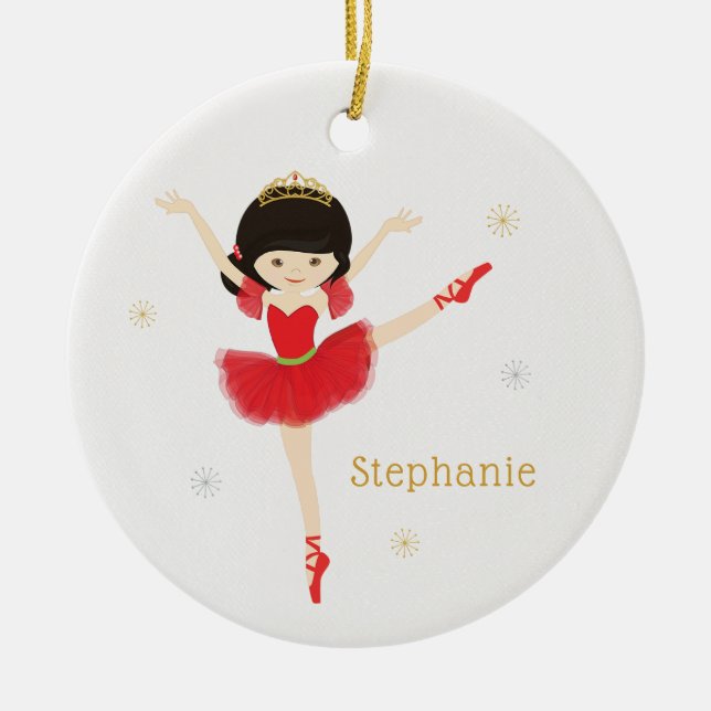 Personalise Asian Christmas Ballerina Ceramic Tree Decoration (Front)