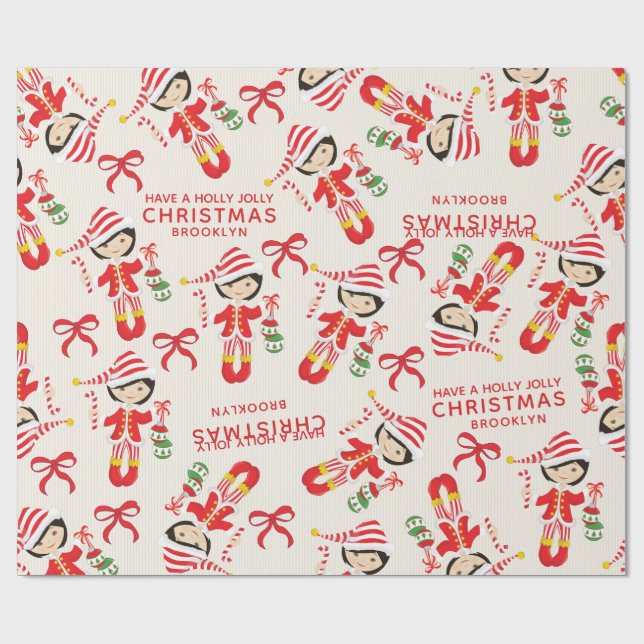 Personalise Asian Girl Elf Wrapping Paper (Flat)
