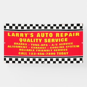 Personalise Auto Repair Shop Checked Flag  Banner