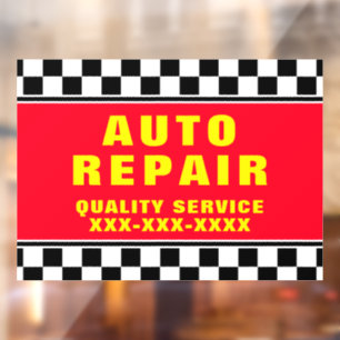 Personalise Auto Repair Shop Checked Flag Banner Window Cling