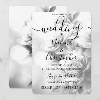 Personalise: B&W Big Vintage Flowers Wedding Invitation