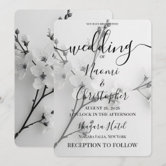 Personalise: B&W Blossoms Branch Wedding Invitation