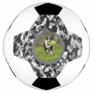 Personalise B & W Camo Dog Name Picture Play Football