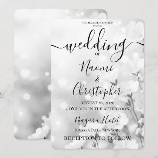 Personalise: B&W Little White Flowers Wedding Invitation