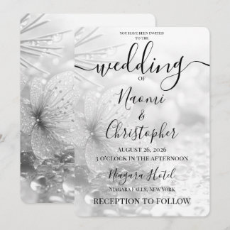 Personalise: B&W Raindrops Flowers Wedding Invitation