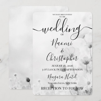 Personalise: B&W Small Dainty Flowers Wedding Invitation