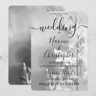 Personalise: B&W Small Pretty Flowers Wedding Invitation