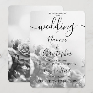 Personalise: B&W Sunlight Roses Wedding Invitation