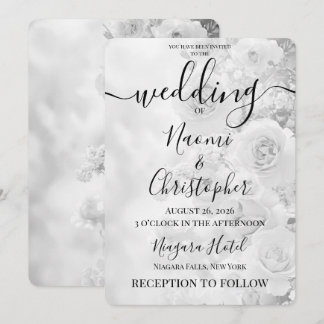 Personalise: B&W Vintage Flowers Wedding Invitation
