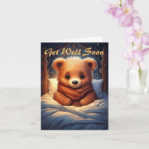 Personalise Baby Bear Sick in Bed Get Well Soon Card
