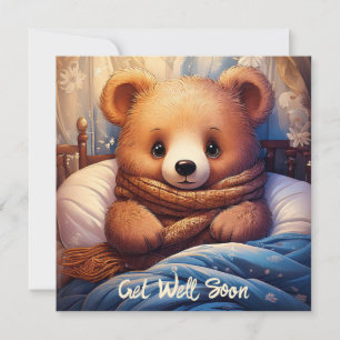 Personalise Baby Bear Sick in Bed Get Well Soon Card