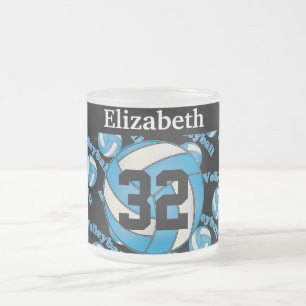 Personalise Baby Blue Volleyball Frosted Glass Coffee Mug