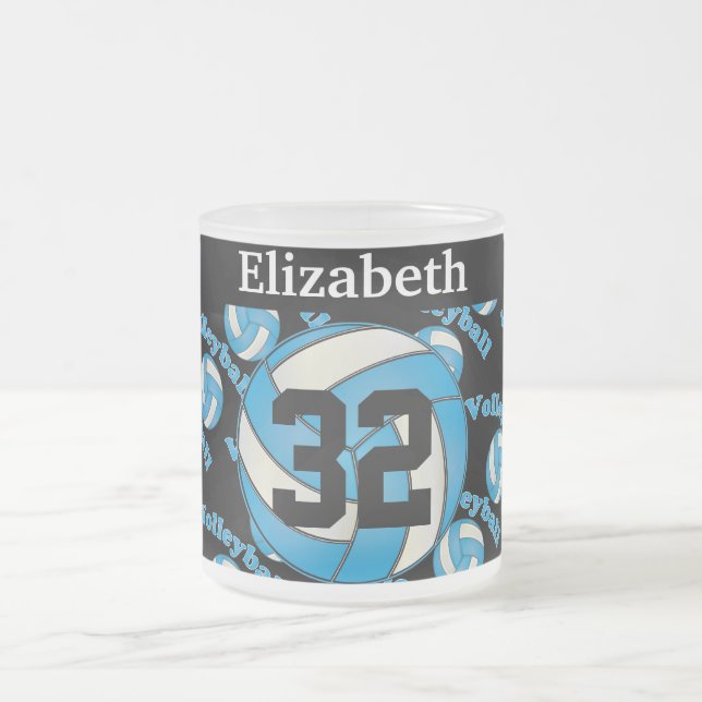 Personalise Baby Blue Volleyball Frosted Glass Coffee Mug (Center)