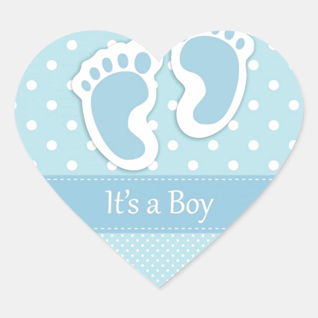 Personalise Baby Boy Footprints Adorable Heart Sticker (Front)
