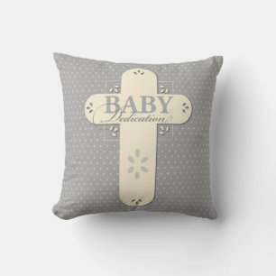 Personalise, Baby Dedication Cream & Grey Cross Cushion