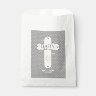 Personalise, Baby Dedication Cream & Grey Cross Favour Bags
