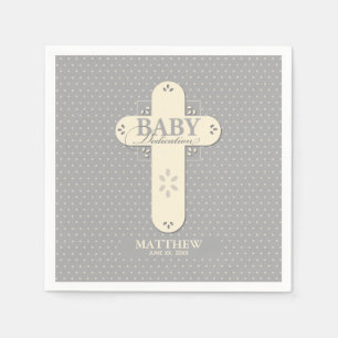 Personalise, Baby Dedication Cream & Grey Cross Napkin