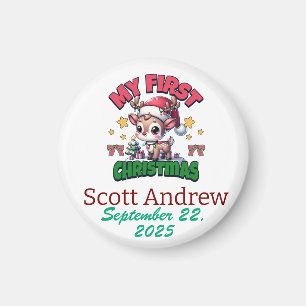 Personalise  Baby First Christmas Brown Santa Deer Magnet