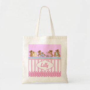 Personalise Baby Girl Cartoon Bears Tote Bag
