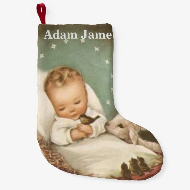Personalise Baby Jesus Small Christmas Stocking (Front)