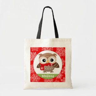 Personalise Baby Owl in Snowflakes Tote Bag