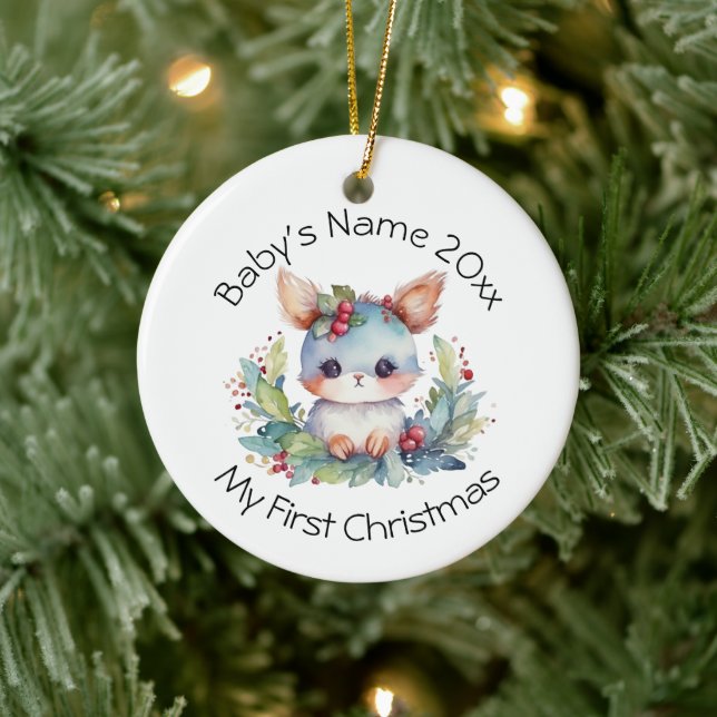 Personalise Baby’s First Christmas Name and Year Ceramic Tree Decoration (Tree)