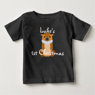 Personalise Baby's First Christmas Cute Reindeer Baby T-Shirt